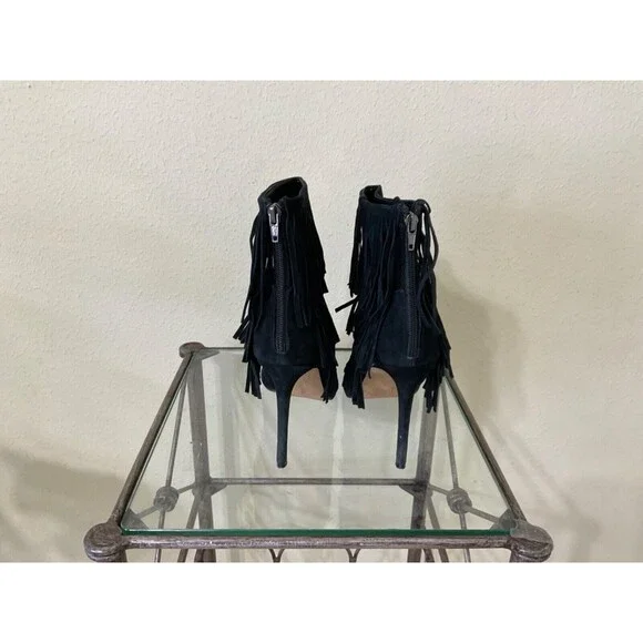 Steve Madden Black Suede Fringe Stiletto Booties - Picture 3 of 12